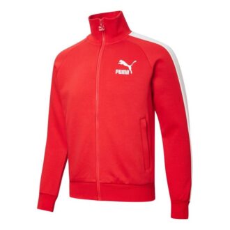 Chaqueta de punto con cremallera y estampado del logotipo de PUMA para hombre, color rojo