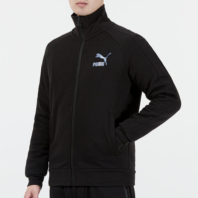 Chaqueta deportiva con cuello alto y logo retro icónico T7 en negro