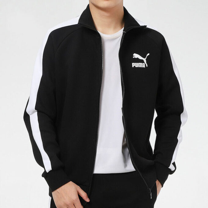 Chaqueta deportiva de punto con cuello alto para hombre, color negro