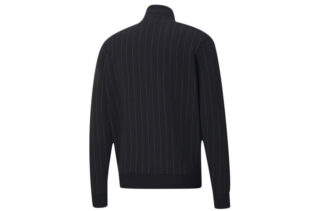 Chaqueta deportiva de rayas con cuello alto, cremallera y forro polar a rayas, color negro