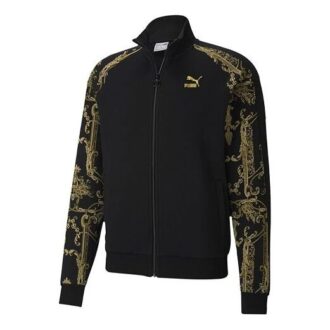 Chaqueta deportiva Luxe Aop Track con cremallera completa y logo estampado para hombre, color negro y dorado