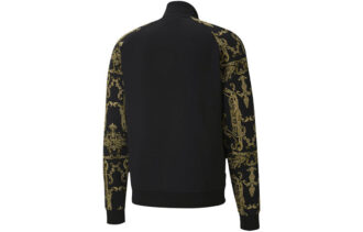 Chaqueta deportiva Luxe Aop Track con cremallera completa y logo estampado para hombre, color negro y dorado
