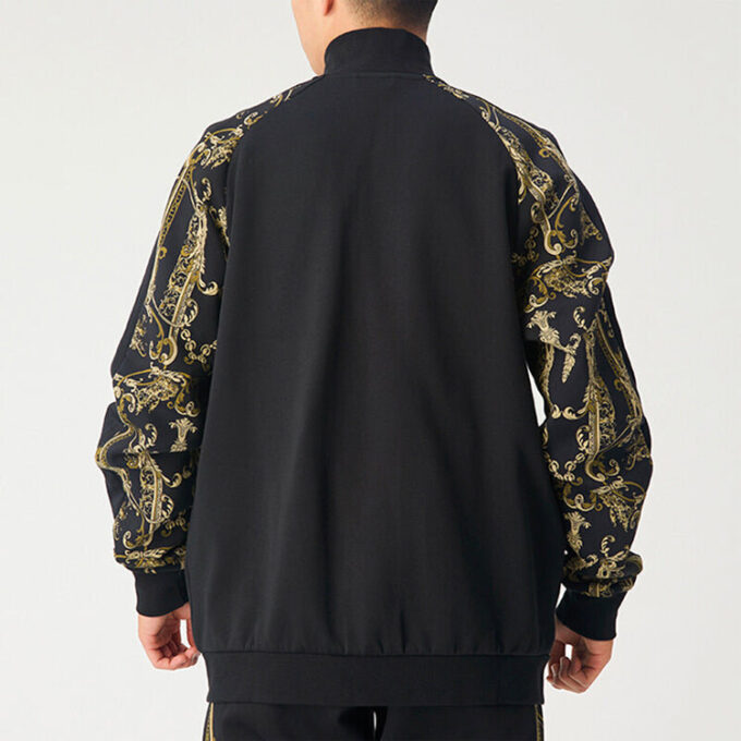 Chaqueta deportiva Luxe Aop Track con cremallera completa y logo estampado para hombre, color negro y dorado