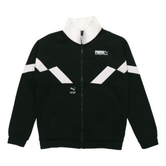 Chaqueta deportiva negra con cuello alto y logotipo