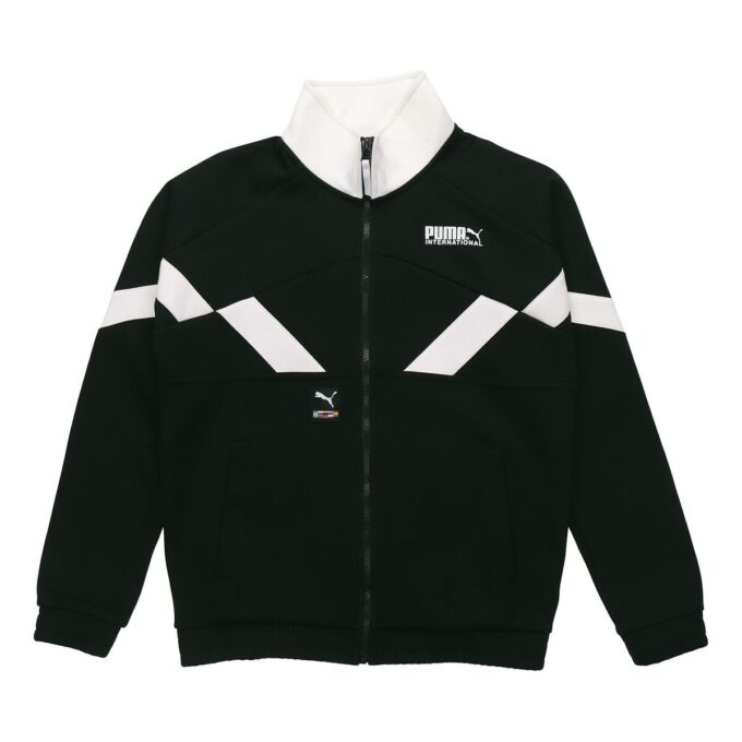Chaqueta deportiva negra con cuello alto y logotipo
