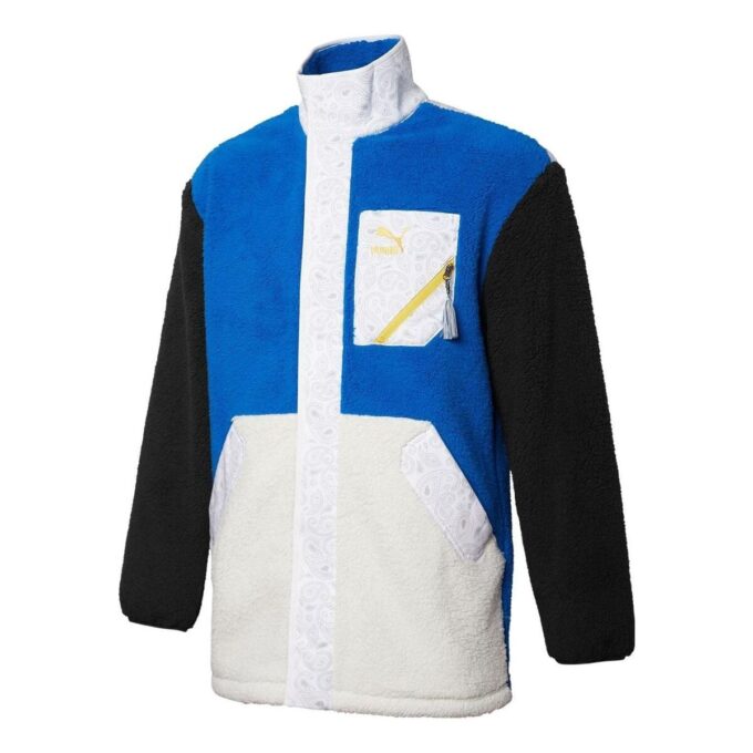 Chaqueta informal con cuello alto y puños en azul y blanco