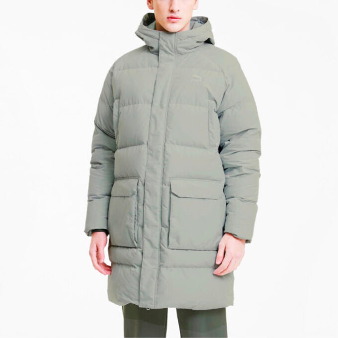 Chaqueta larga clásica de plumas “Gris-Verde”