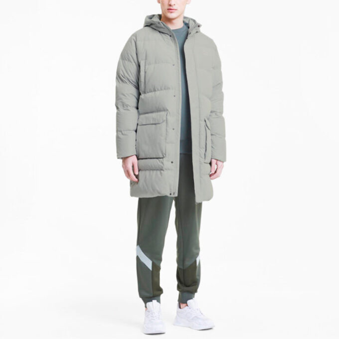 Chaqueta larga clásica de plumas “Gris-Verde”