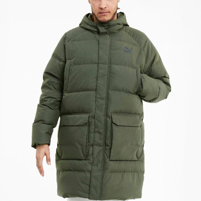 Chaqueta larga clásica de plumas “Verde militar”