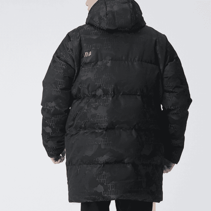 Chaqueta larga de plumas de camuflaje “negra”