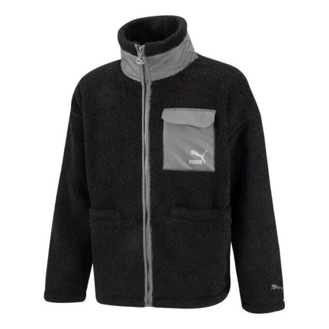 Chaqueta Sherpa con bolsillo de parche “Negra”
