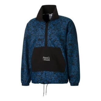 Chaqueta tipo cárdigan con cuello alto y estampado de grafiti en colores contrastantes de PUMA x Mr Doodle, color azul
