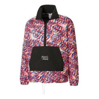 Chaqueta tipo cárdigan con cuello alto y estampado de grafiti en colores contrastantes de PUMA x Mr Doodle, color rojo