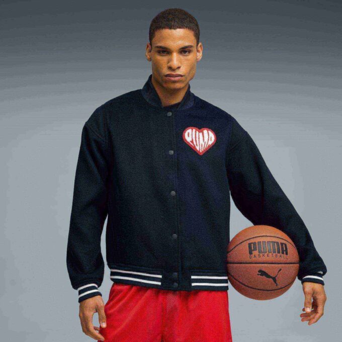 Chaqueta universitaria de baloncesto para hombre con paquete de pegatinas