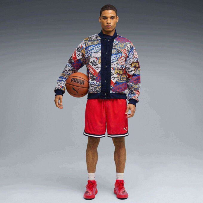 Chaqueta universitaria de baloncesto para hombre con paquete de pegatinas