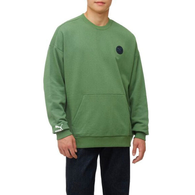 Jersey unisex de cuello redondo, manga larga y logo en color liso, verde