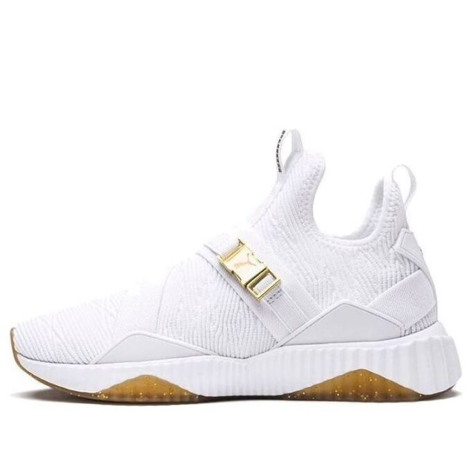 (Mujeres) Defy Varsity Mid “Blanco Dorado Metálico”