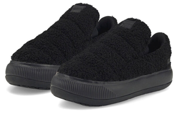 (Mujeres) Zapatillas sin cordones Mayu de gamuza “Teddy – Negro”