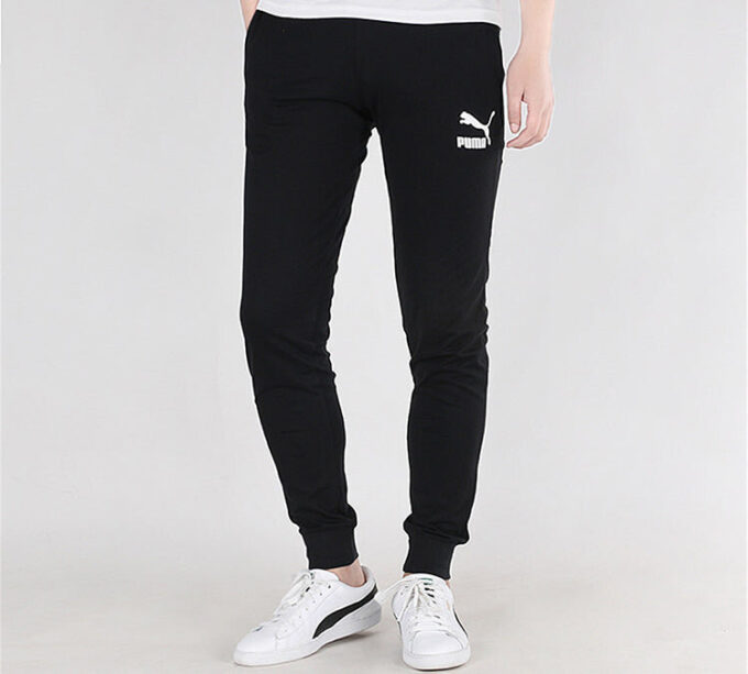 Pantalones clásicos de jersey con puños en blanco y negro