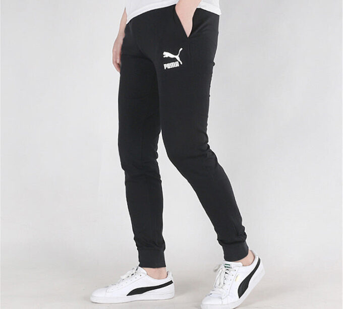Pantalones clásicos de jersey con puños en blanco y negro