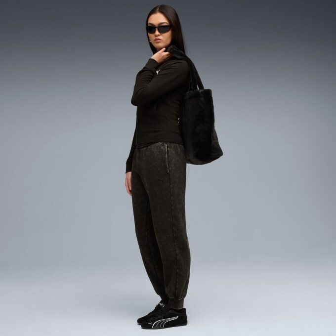 Pantalones deportivos de polar con lavado ácido para mujer de Elevated Essentials Pantalones deportivos de polar con lavado ácido para mujer de Elevated Essentials