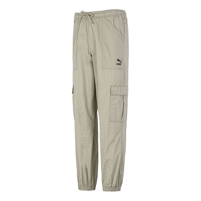 Pantalones largos casuales de tejido cargo con pies tejidos en blanco cremoso