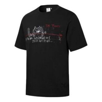 PUMA x MICHAEL LAU – Camiseta deportiva informal de cuello redondo para hombre, color negro, con estampado de dibujos animados y firma conjunta