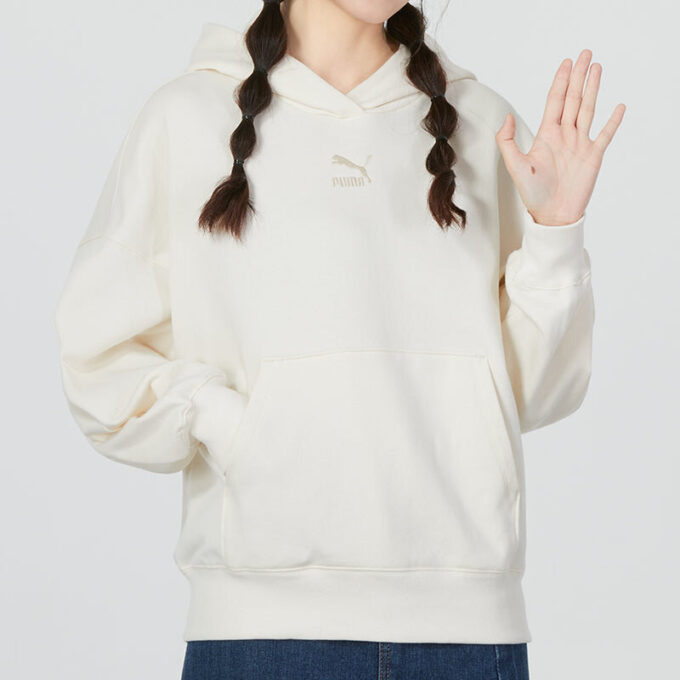 Sudadera clásica extragrande con capucha TR “Blanco y gris” (mujeres)