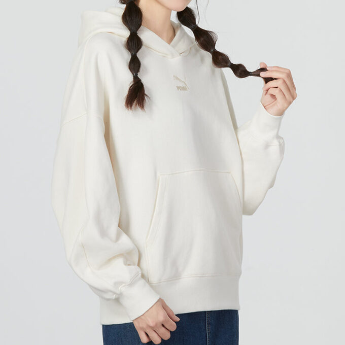 Sudadera clásica extragrande con capucha TR “Blanco y gris” (mujeres)