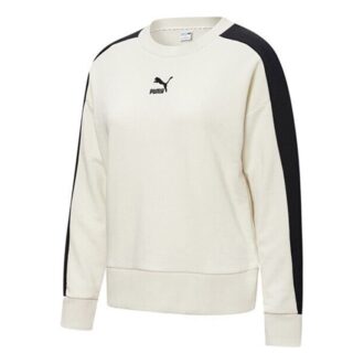 Sudadera clásica T7 de cuello redondo para mujer, color blanco y negro