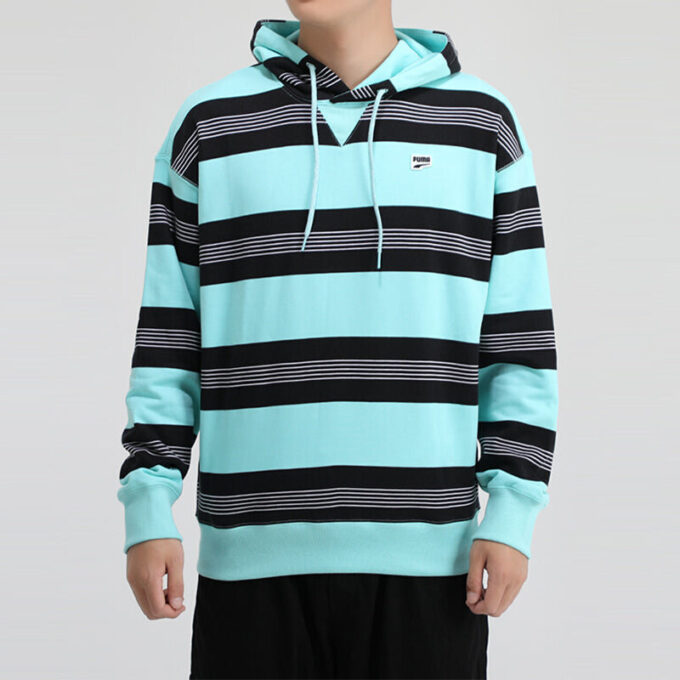 Sudadera con capucha a rayas del centro de la ciudad “Azul, blanco y negro”