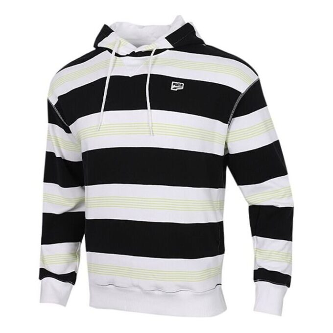 Sudadera con capucha a rayas del centro de la ciudad “Negro, blanco y verde”