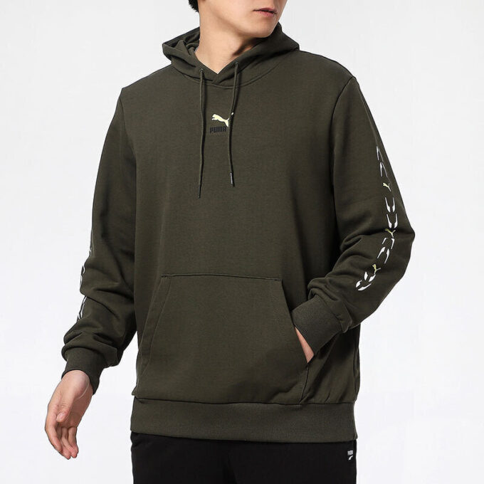 Sudadera con capucha gráfica “Verde oliva y blanco”