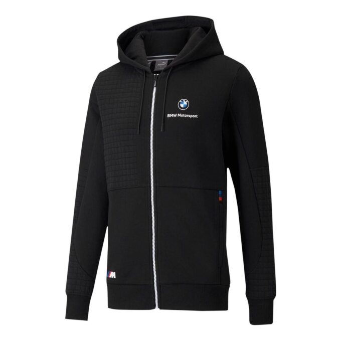 Sudadera con capucha PUMA x BMW M Motorsport de corte regular y cremallera completa en negro y blanco