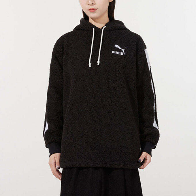 Sudadera con capucha Sherpa para mujer, color blanco y negro