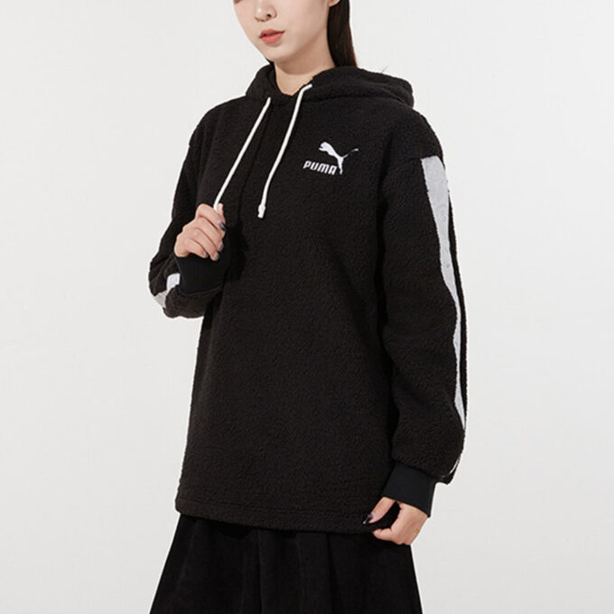 Sudadera con capucha Sherpa para mujer, color blanco y negro