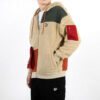 Sudadera con capucha y cremallera completa de sherpa con diseño retro en beige, rojo y verde