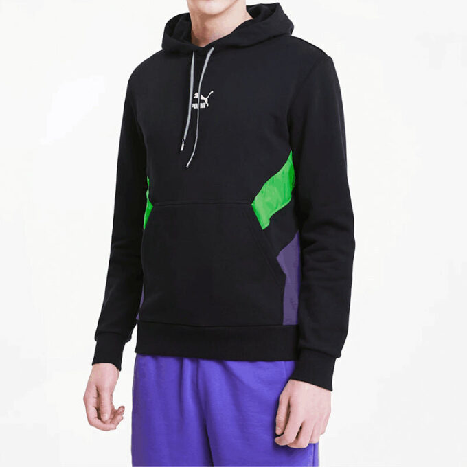 Sudadera con capucha y logo estampado de polar para hombre, color negro