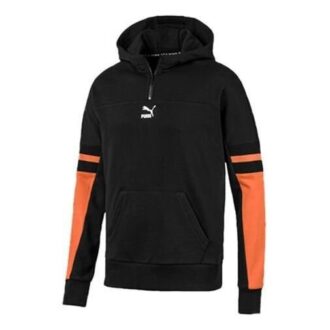 Sudadera con capucha y media cremallera con bloques de color “Negro, naranja y blanco”