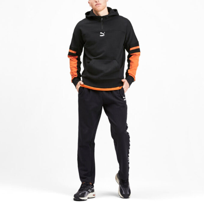 Sudadera con capucha y media cremallera con bloques de color “Negro, naranja y blanco”
