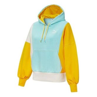 Sudadera con capucha y paneles (mujeres) “Azul, amarillo y blanco”