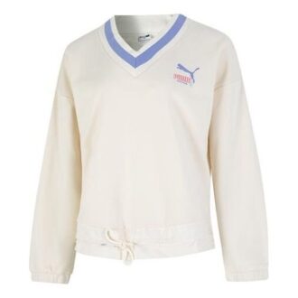 Sudadera con cuello en V y logo para mujer, color blanco