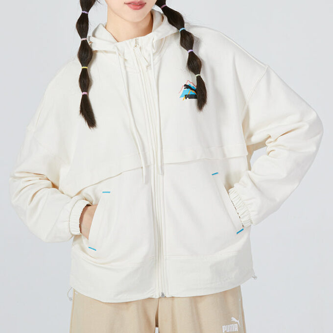 Sudadera con cuello en V y logo para mujer, color blanco