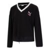 Sudadera con cuello en V y logo para mujer, color negro