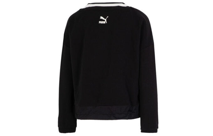 Sudadera con cuello en V y logo para mujer, color negro