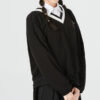 Sudadera con cuello en V y logo para mujer, color negro