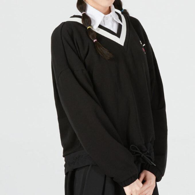Sudadera con cuello en V y logo para mujer, color negro