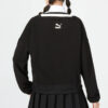 Sudadera con cuello en V y logo para mujer, color negro