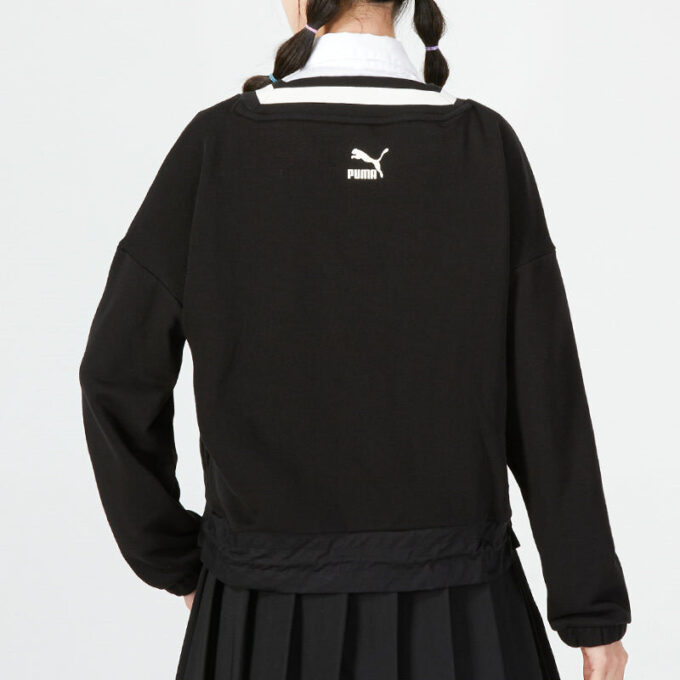 Sudadera con cuello en V y logo para mujer, color negro