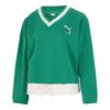 Sudadera con cuello en V y logo para mujer, color verde